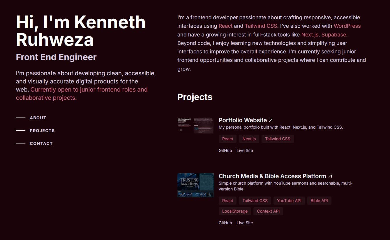 Screenshot of Portfolio Website